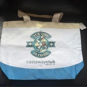 Castaway Club Disney Cruise Line Beige, White & Blue Insulated Tote